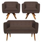 Sofá Namoradeira e 2 Poltronas Julia Giratória Madeira Suede M11- D'Rossi