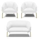 Sofá Namoradeira E 2 Poltronas Pé De Ferro Dourado Stella material sintético Branco D03 - D'rossi