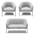 Sofá Namoradeira E 2 Poltronas Pé De Ferro Dourado Stella Suede Cinza D03 - D'rossi Sofá Namoradeira E 2 Poltronas Pé De Ferro Dourado Stella Suede Cinza D03 - D'rossi