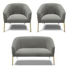 Sofá Namoradeira E 2 Poltronas Pé De Ferro Dourado Stella Suede Grafite D03 - D'rossi
