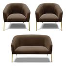 Sofá Namoradeira E 2 Poltronas Pé De Ferro Dourado Stella Suede Marrom D03 - D'rossi Sofá Namoradeira E 2 Poltronas Pé De Ferro Dourado Stella Suede Marrom D03 - D'rossi