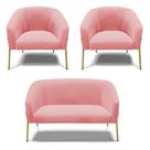 Sofá Namoradeira E 2 Poltronas Pé De Ferro Dourado Stella Suede Rosê D03 - D'rossi Sofá Namoradeira E 2 Poltronas Pé De Ferro Dourado Stella Suede Rosê D03 - D'rossi