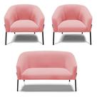 Sofá Namoradeira E 2 Poltronas Pé De Ferro Preto Stella Suede D03 - D'rossi Cor Rose Sofá Namoradeira E 2 Poltronas Pé De Ferro Preto Stella Suede D03 - D'rossi Cor Rose