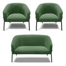 Sofá Namoradeira E 2 Poltronas Pé De Ferro Preto Stella Suede D03 - D'rossi Cor Verde
