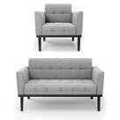 Sofá Namoradeira E Poltrona Base De Madeira Preto Elisa Suede D03 - D'rossi Cor Cinza Sofá Namoradeira E Poltrona Base De Madeira Preto Elisa Suede D03 - D'rossi Cor Cinza