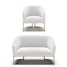 Sofá Namoradeira E Poltrona Base Industrial Dourado Stella Bouclê Off White D03 - D'rossi Sofá Namoradeira E Poltrona Base Industrial Dourado Stella Bouclê Off White D03 - D'rossi