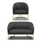 Sofá Namoradeira E Poltrona Base Industrial Dourado Stella material sintético Preto D03 - D'rossi Sofá Namoradeira E Poltrona Base Industrial Dourado Stella material sintético Preto D03 - D'rossi
