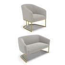 Sofá Namoradeira E Poltrona Industrial Dourado Stella Bouclê D03 - Drossi Cinza