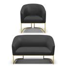 Sofá Namoradeira e Poltrona Industrial Dourado Stella Sint Preto D03 - D'Rossi