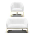 Sofá Namoradeira e Poltrona Industrial Dourado Stella Sint PU Branco D03 - D'Rossi
