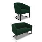Sofá Namoradeira E Poltrona Industrial Preto Stella Bouclê Verde D03 - D'rossi Sofá Namoradeira E Poltrona Industrial Preto Stella Bouclê Verde D03 - D'rossi