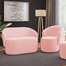 Sofá Namoradeira E Poltrona Orgânica Para Sala Malu Suede Rosa Bebê M11 - D'rossi