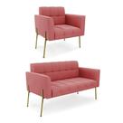 Sofá Namoradeira E Poltrona Pé De Ferro Dourado Elisa Suede D03 - D'rossi Cor Rose