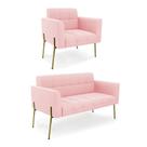 Sofá Namoradeira e Poltrona Pé de Ferro Dourado Elisa Suede Rosa Bebê D03 - D'Rossi Sofá Namoradeira e Poltrona Pé de Ferro Dourado Elisa Suede Rosa Bebê D03 - D'Rossi