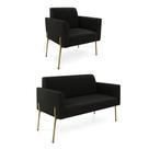 Sofá Namoradeira e Poltrona Pé de Ferro Dourado Marisa Suede Preto Sofá Namoradeira e Poltrona Pé de Ferro Dourado Marisa Suede Preto