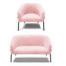 Sofá Namoradeira e Poltrona Pé de Ferro Preto Stella Suede Rosa Bebê D03 - D'Rossi