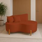 Sofá Orgânico 2 Lugares Curvo 150cm com Almofadas Pés de Madeira Tecido Bouclé