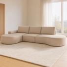 Sofá Orgânico com Puff e Chaise 03 Lugares Molas Ensacadas no Assento Tecido Bouclé Gelo 3,15M