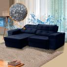 Sofá para Sala 3 Lugares Ravello Impermeável 220 Cm Retrátil Veludo Azul Escuro - SóSofá