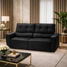 Sofá Para Sala Reclinavel Estofado Price 180cm Veludo Preto