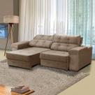 Sofá para Sala Retrátil 220 Cm Reclinável 3 Lugares Mola Bonnel Ravello Veludo Bege - SóSofá