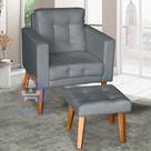 Sofá/Poltrona/Cadeira Decorativa Glamour Dubai com Puff e pés em Madeira Cinza