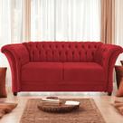 Sofá Recamier Divã Chesterfield 185cm Sofia Suede Vermelho Capitonê- MABE MAGAZINE
