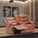 Sofá Reclinável Sala de Cinema 2 Lugares Massagem Aquecimento Hollywood Manual Porta Copos Baú Central PU Caramelo G94 - Gran Belo