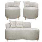 Sofá Redondo Grecia 1.45m 2 Lugares + 2 Poltronas Bouclê Bege SOFA STORE