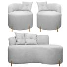 Sofá Redondo Grecia 1.45m 2 Lugares + 2 Poltronas Bouclê Cinza SOFA STORE