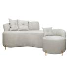 Sofá Redondo Grécia 1.45m 2 Lugares + Poltrona Bouclê Bege Com Pés de Metal SOFA STORE