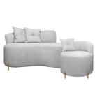 Sofá Redondo Grécia 1.45m 2 Lugares + Poltrona Bouclê Cinza Com Pés de Metal SOFA STORE