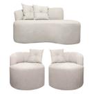 Sofá Redondo Plaza 1.45m 2 Lugares + 2 Poltronas Bouclê Bege SOFA STORE