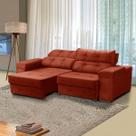 Sofá Retrátil 3 Lugares 220 Cm Reclinável Mola Bonnel Ravello Veludo Terracota - SóSofá