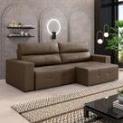 Sofá Retrátil 3 Lugares 224cm 2 Módulos Nero Couro Cappuccino G52 - Gran Belo