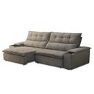 Sofá Retrátil 3 Lugares com Porta Copo 230cm Malta F05 Veludo Marrom - Mpozenato