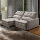 Sofá Retrátil 4 Lugares 200 Cm Legacy Reclinável Mola Bonnel Braço Fino Veludo Cinza Claro - SóSofá