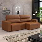Sofá Retrátil 4 Lugares 264cm 2 Módulos Nero com USB Couro Caramelo Manchado G52 - Gran Belo