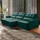 Sofá Retrátil 6 Lugares 290 Cm Legacy Reclinável Mola Bonnel Braço Fino Veludo Verde - SóSofá