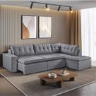 Sofá Retrátil 6 Lugares 296cm com Chaise a Direita de 91cm Presidente Cinza