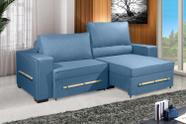 Sofá Retrátil e Reclinável 2.70m ESTILO ESTOFADOS - CHAYENE com SoftGel D33 Linho "Azul"