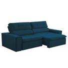 Sofá Retratil e Reclinável 2 Lugares 160cm Veludo Azul Atenas Megasul