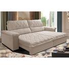 Sofá Retrátil e Reclinável 2,95m Molas Ensacadas Cama inBox Big Home com Bordado 3D Velusoft Bege