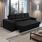 Sofá Retrátil e Reclinável 3 lugares 2,10m com Molas Mirela Suede Preto Adonai Estofados