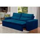 Sofá Retrátil e Reclinável 3 lugares com Molas 1,80m Estela Suede Azul Kaleo Decor