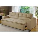 Sofá Retrátil e Reclinável 3 lugares com Molas 1,80m Vanessa Suede Bege Kaleo Decor