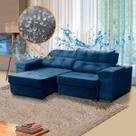 Sofá Retrátil e Reclinável 3 Lugares Impermeabilizado Ravello 220 Cm Veludo Azul - SóSofá