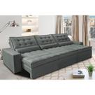 Sofá Retrátil e Reclinável 3,82m com Molas Ensacadas Cama Inbox Gold Tecido Suede Velusoft Cinza