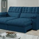 Sofá Retrátil e Reclinável Barcelona 250 Cm Veludo com Molas Ensacadas Azul Marinho