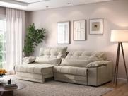 Sofá Retrátil e Reclinável com Molas ensacadas e Carregador USB Colosso 2,10m Veludocristal Areia - NETSOFAS